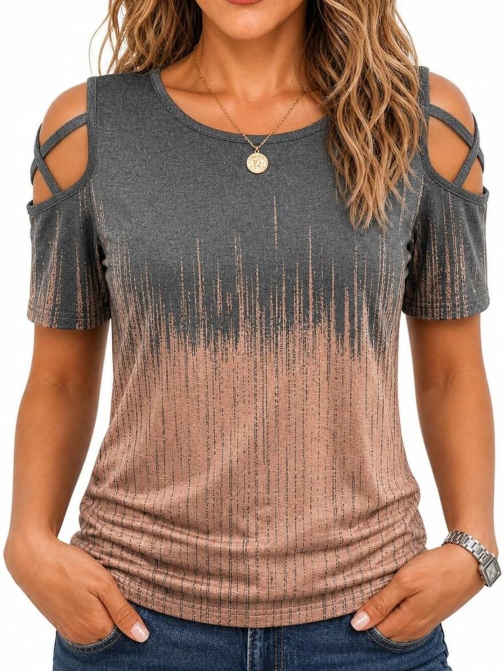 Summer Cold Shoulder Tops for Women - Short Sleeve Loose Fit Tunic T-Shirts
